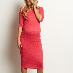 Pink Blush Lace 1/4 sleeve maternity dress